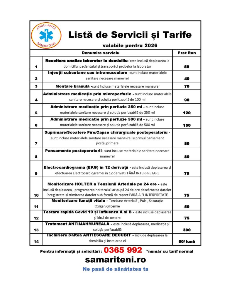 Tratamente medicale la domiciliu în Târgu Mureș – servicii profesionale, rapide și sigure începând din 2020 3 lista servicii si tarife 2026 1