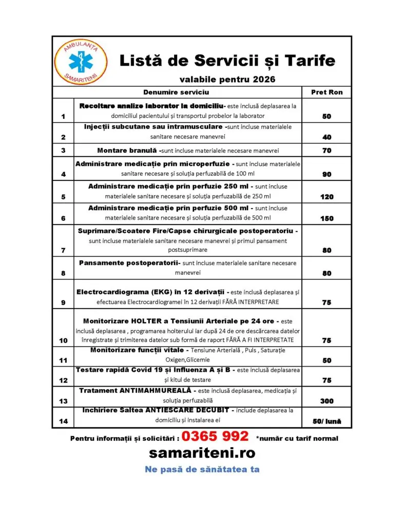 Tratamente medicale la domiciliu în Târgu Mureș – servicii profesionale, rapide și sigure începând din 2020 3 lista servicii si tarife 2026 1